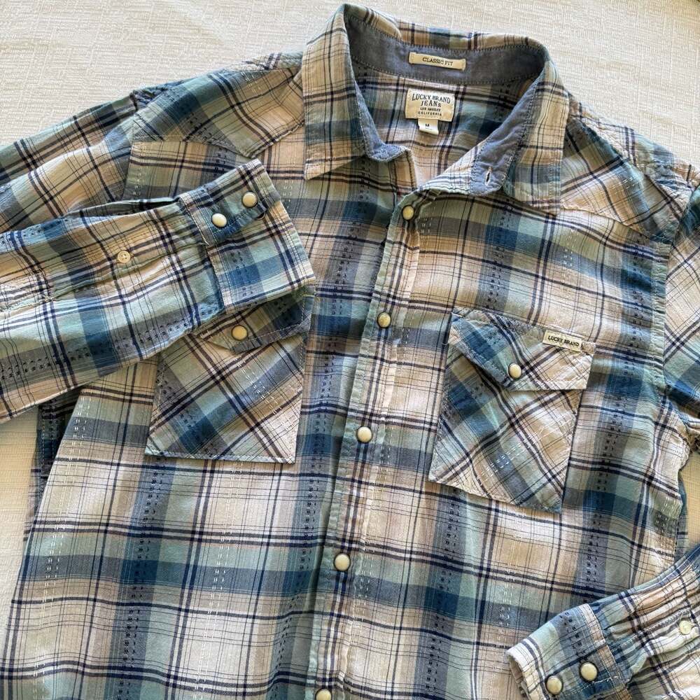 Lucky Brand Men's Size M Classic Fit Plaid Short Sleeve Button Down Shirt